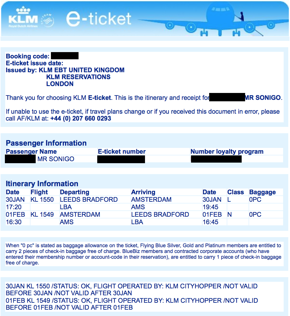 photo E-ticket KLM